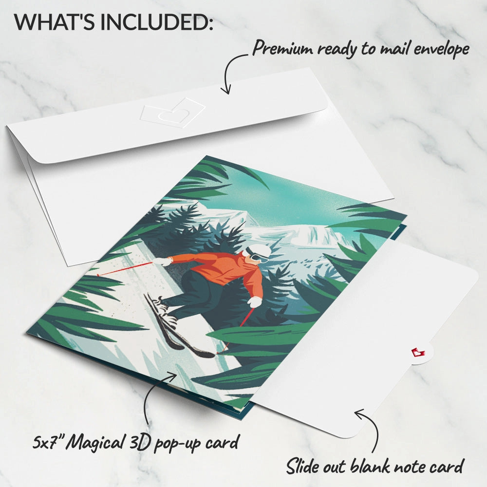 LP8483 MOUNTAIN SKI ADVENTURE POP-UP CARD 5x7"
