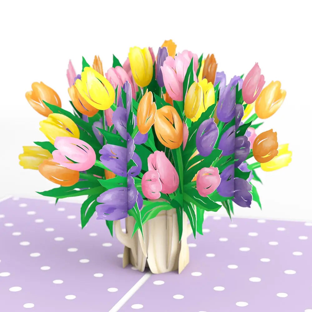 LP2404 TULIPS POP-UP CARD 5x7" FLOWER VASE
