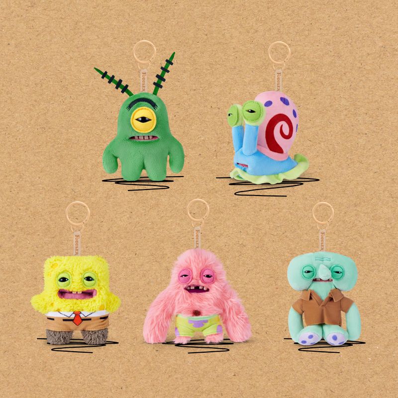 15756UQ1 ZURU FUGGLER SPONGEBOB 5" KEYRINGS