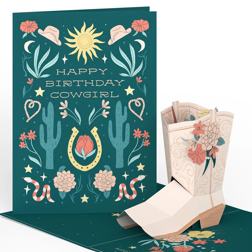 LP6083 HAPPY B-DAY COWGIRL POP-UP CARD 5x7"