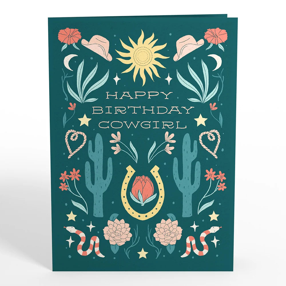 LP6083 HAPPY B-DAY COWGIRL POP-UP CARD 5x7"