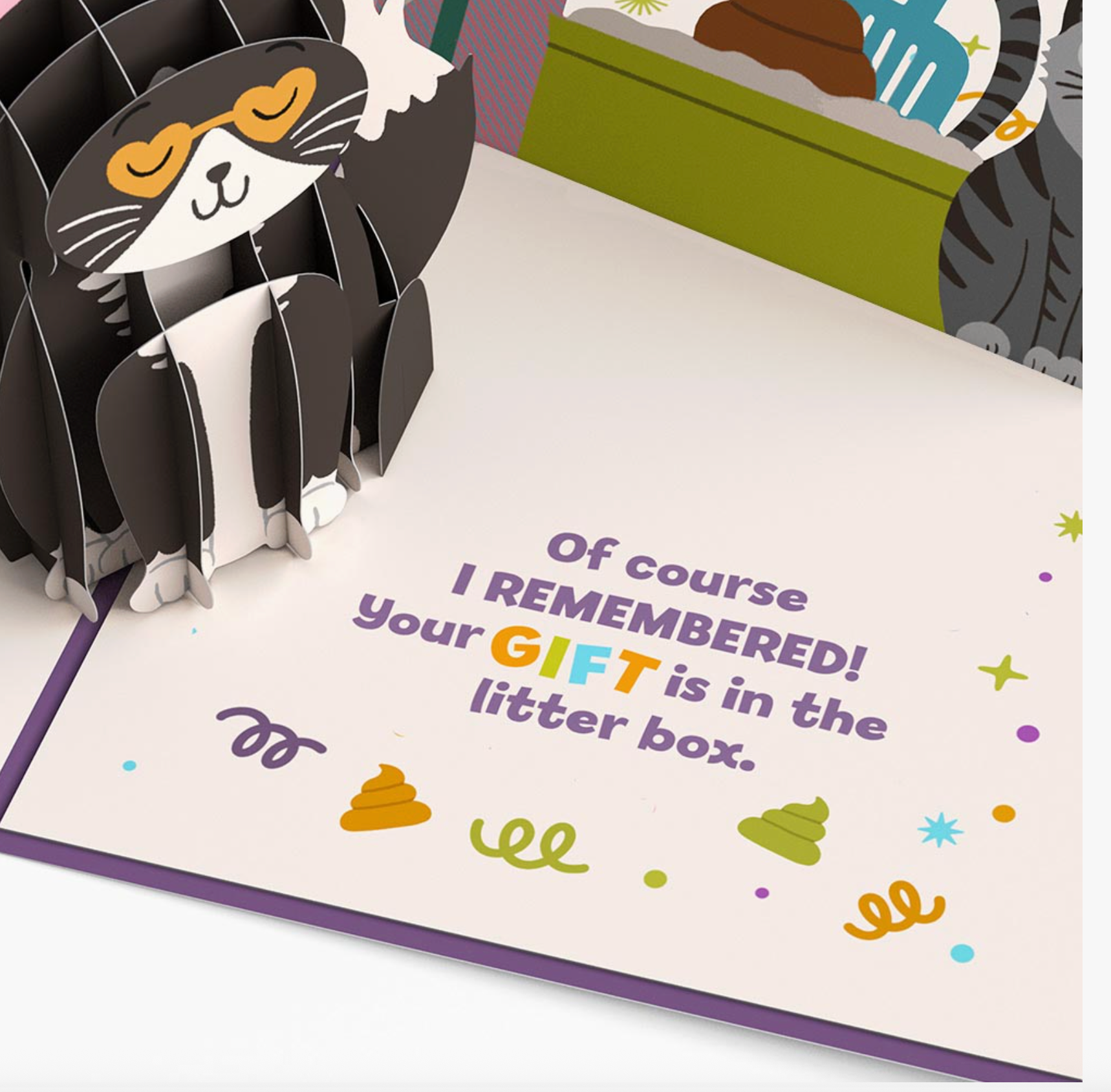 Your gift is in the litter box. Pop-up cat birthday card 5x7"