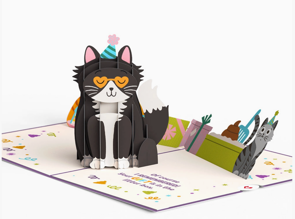 Your gift is in the litter box. Pop-up cat birthday card 5x7"